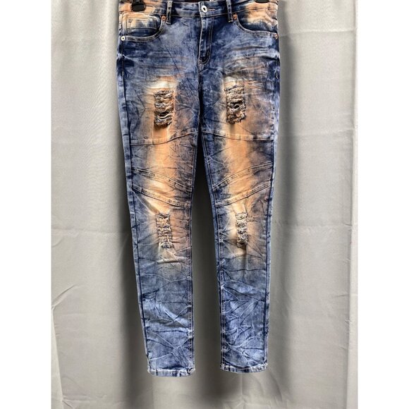 Mystiq Women's Blue/Orange Stretch Skinny Ripped Jeans Size 7 x 30" SKU 5125 - Picture 1 of 7